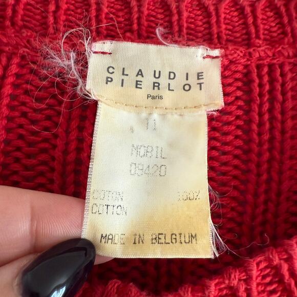 90s Vintage CLAUDIE PIERLOT | Preppy Red and Navy Striped Ribbed Cardigan Medium - Picture 5 of 5